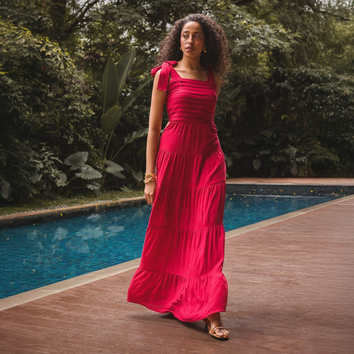 Buy Bright Pink Maxi Dress with Tie-Up Straps