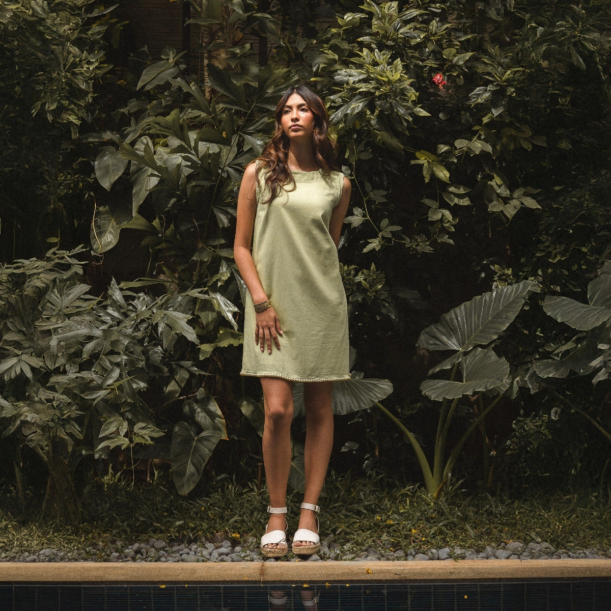 Buy Soft Green A-Line Short Dress with Pearls | Endless Affair